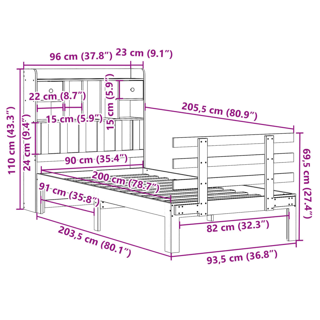 Bookcase Bed | White | Solid Pine Wood | Single | Bookcase Bed