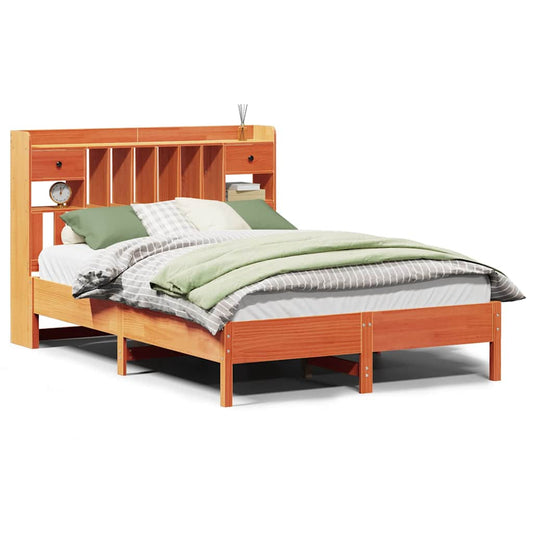 Bookcase Bed without Mattress Wax Brown 160x200 cm Solid Wood Pine