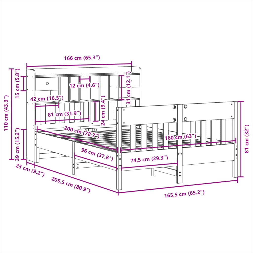 Bed Frame without Mattress White 160x200 cm Solid Wood Pine