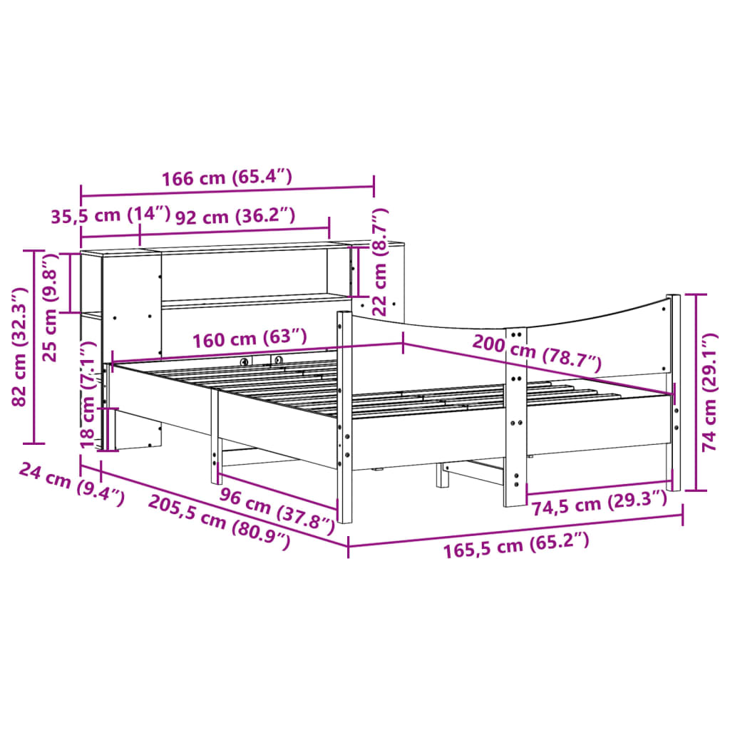 Bed Frame without Mattress White 160x200 cm Solid Wood Pine