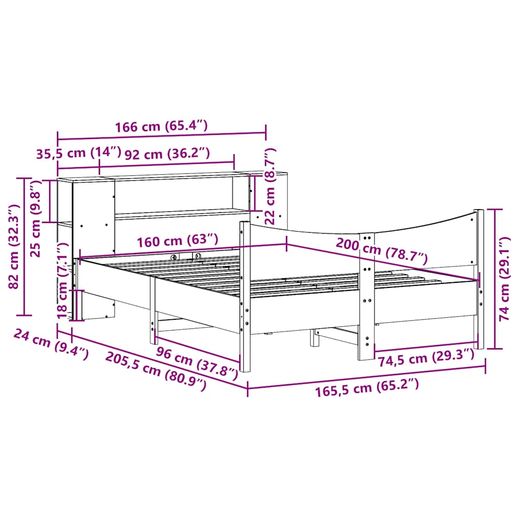 Bed Frame without Mattress Wax Brown 160x200 cm Solid Wood Pine