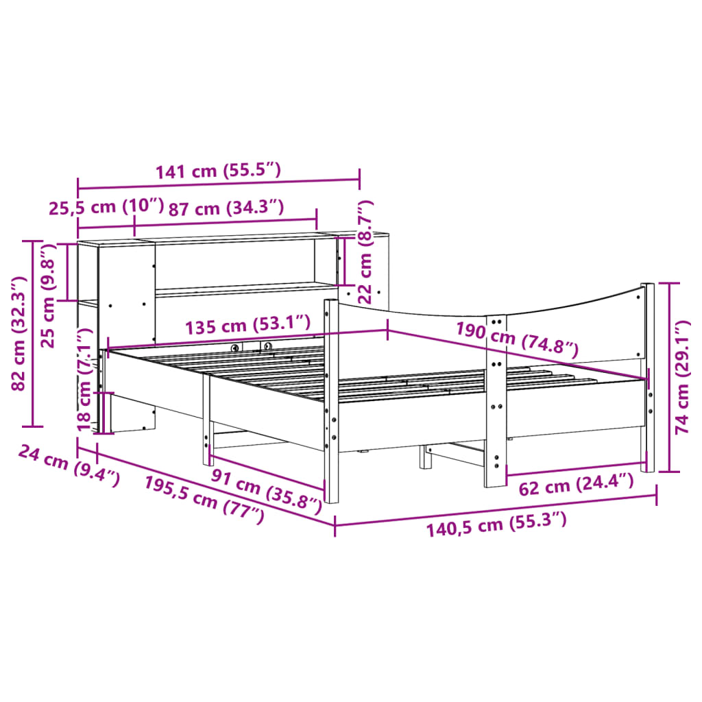 Bed Frame without Mattress White 135x190 cm Double Solid Wood Pine