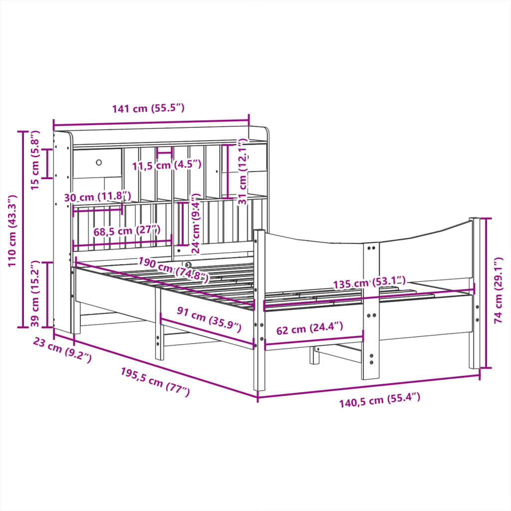 Bed Frame without Mattress 135x190 cm Double Solid Wood Pine