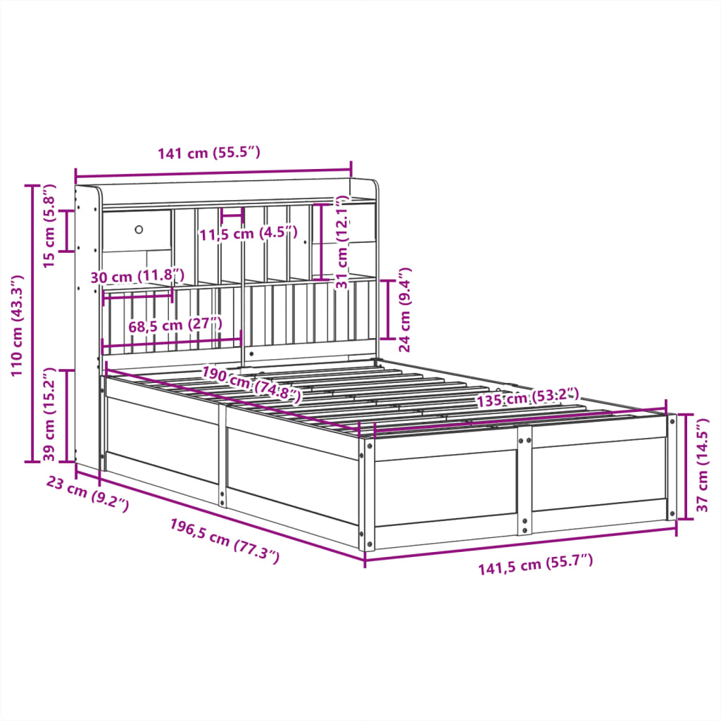 Bed Frame without Mattress White 135x190 cm Double Solid Wood Pine