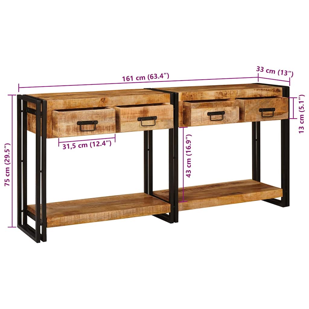 Console Tables 2 pcs Brown 161 x 33 x 75 cm Solid Mango Wood