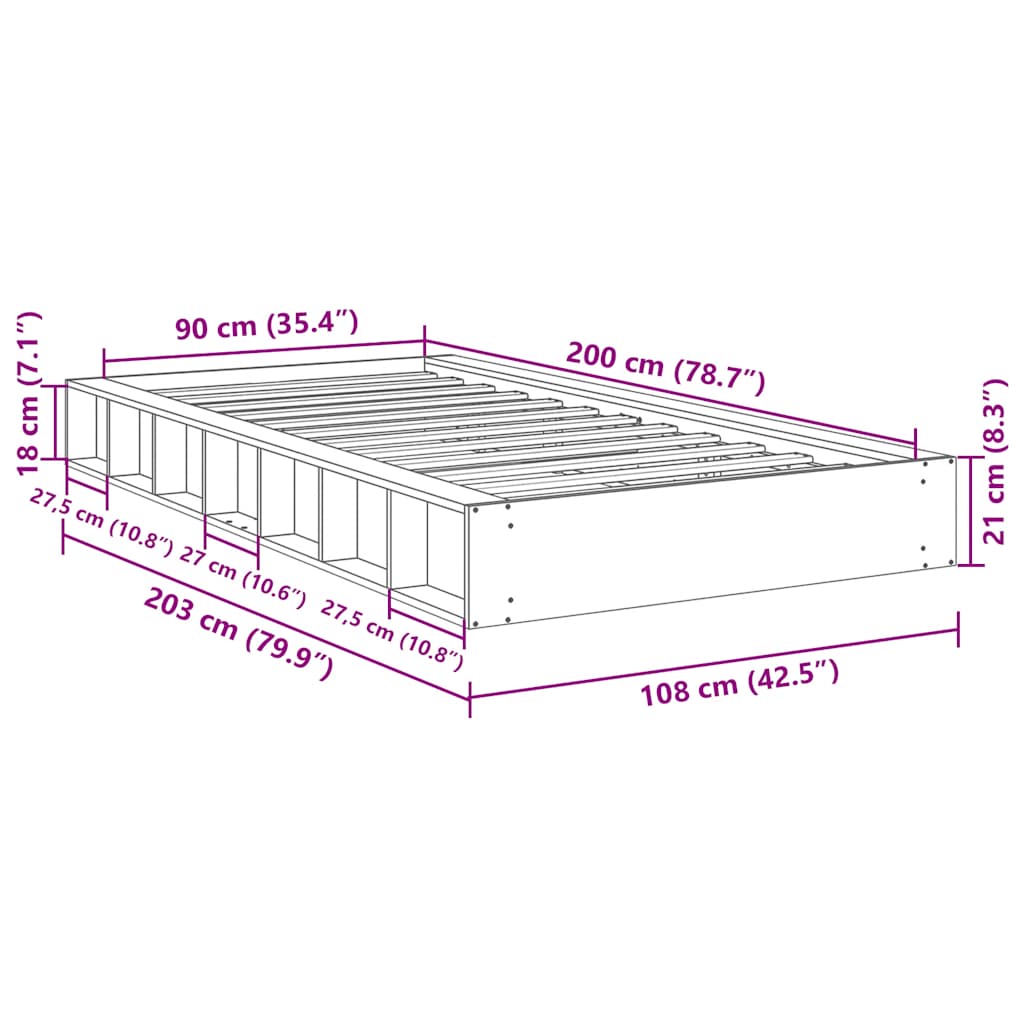 Bed Frame without Mattress 90x200 cm Solid Wood Oak