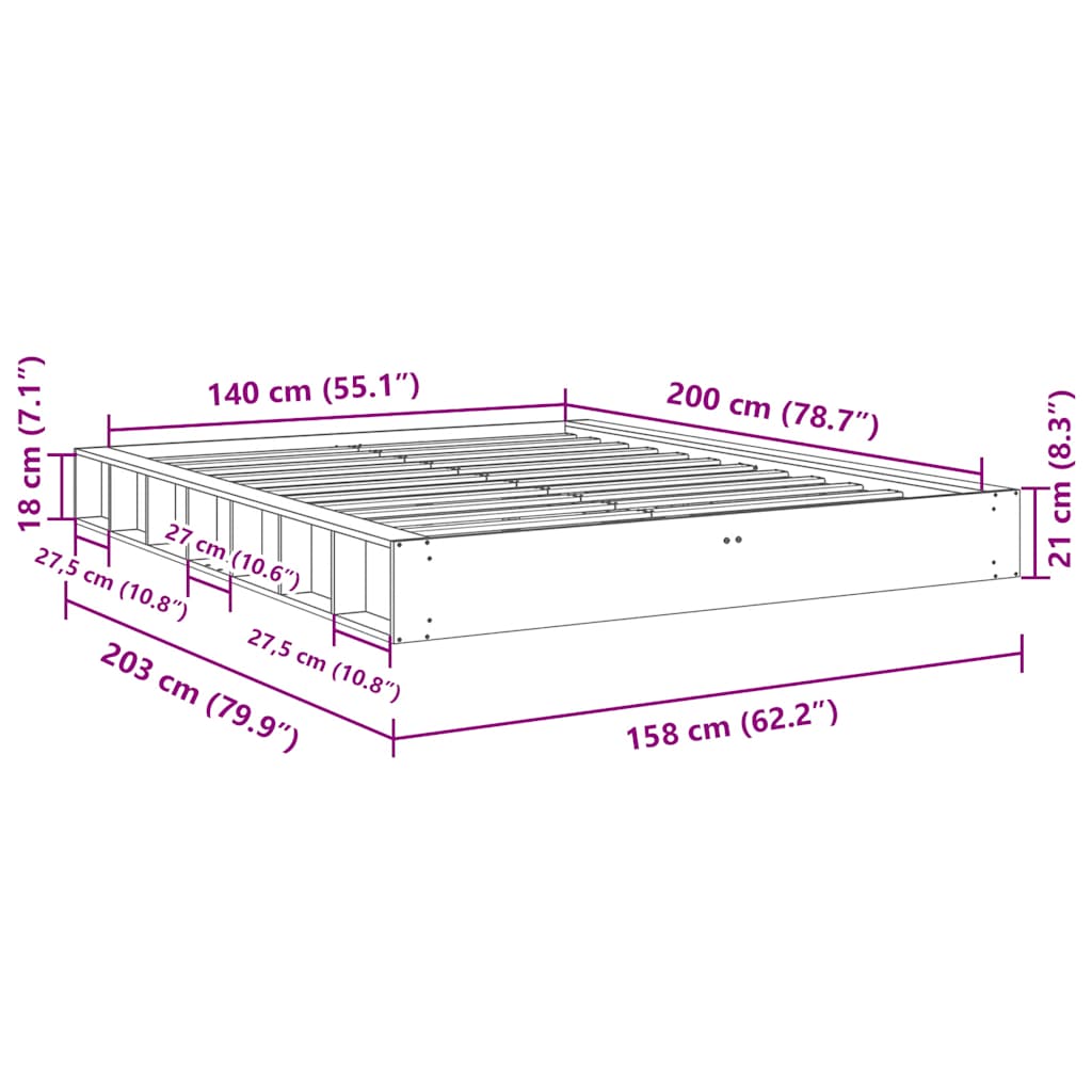 Bed Frame without Mattress 140x200 cm Solid Wood Oak