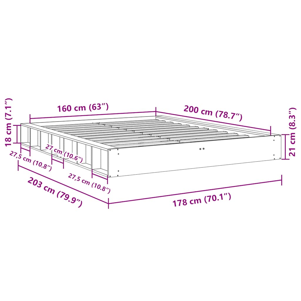 Bed Frame without Mattress 160x200 cm Solid Wood Oak