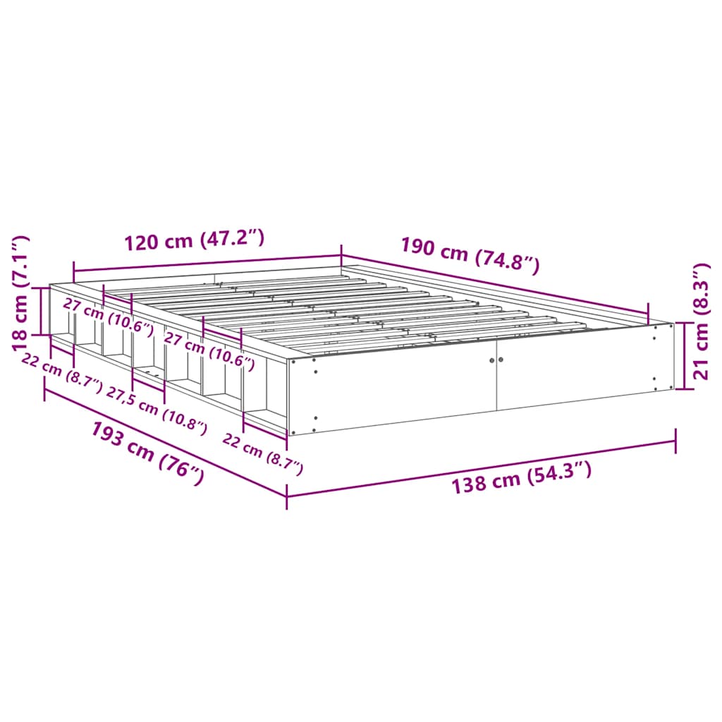 Bed Frame | Oak | Solid oak wood | Double | Bed Frame | Rectangular