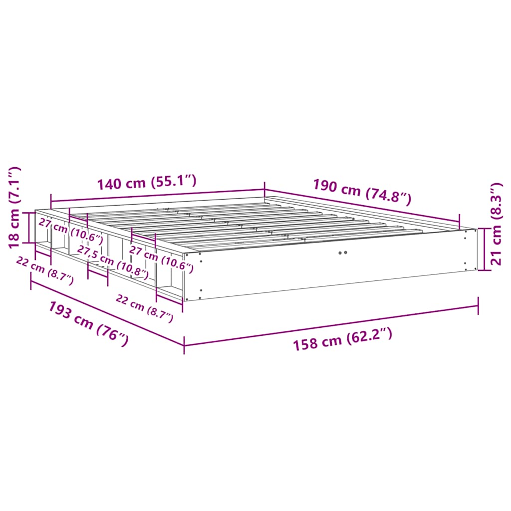 Bed Frame without Mattress 140x190 cm Solid Wood Oak
