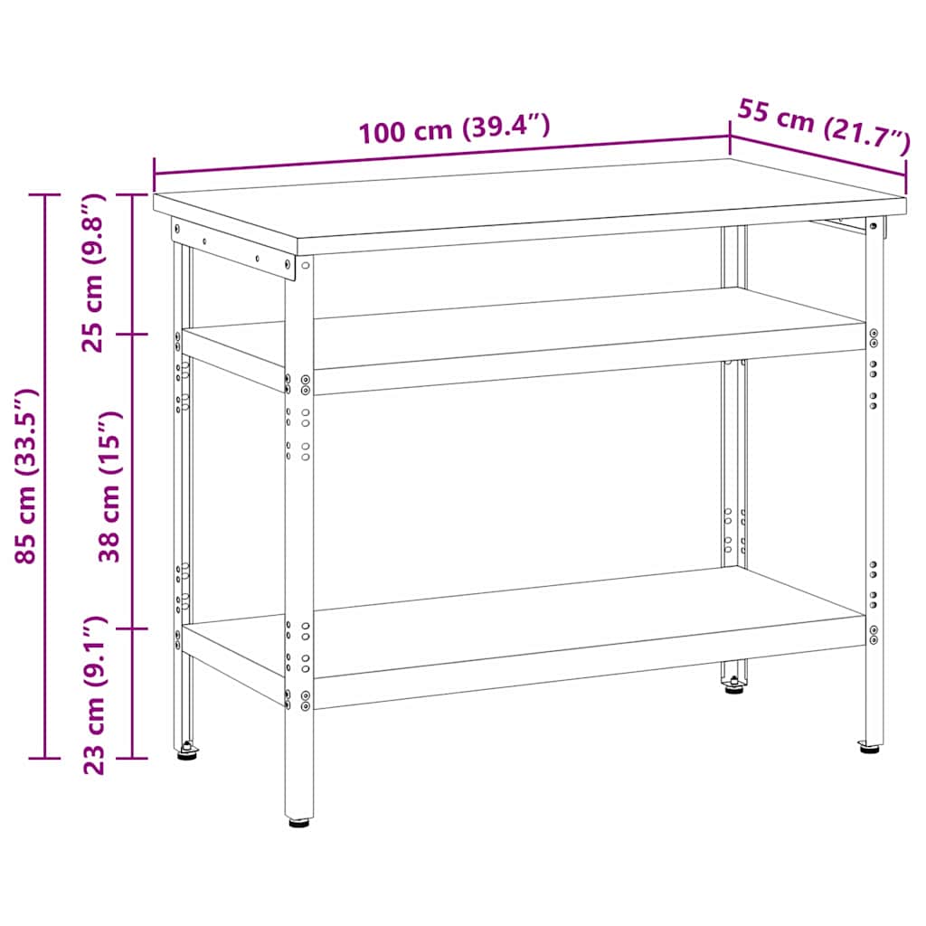 Work Table with Shelf Grey and Beige 100 x 55 x 85 cm Steel