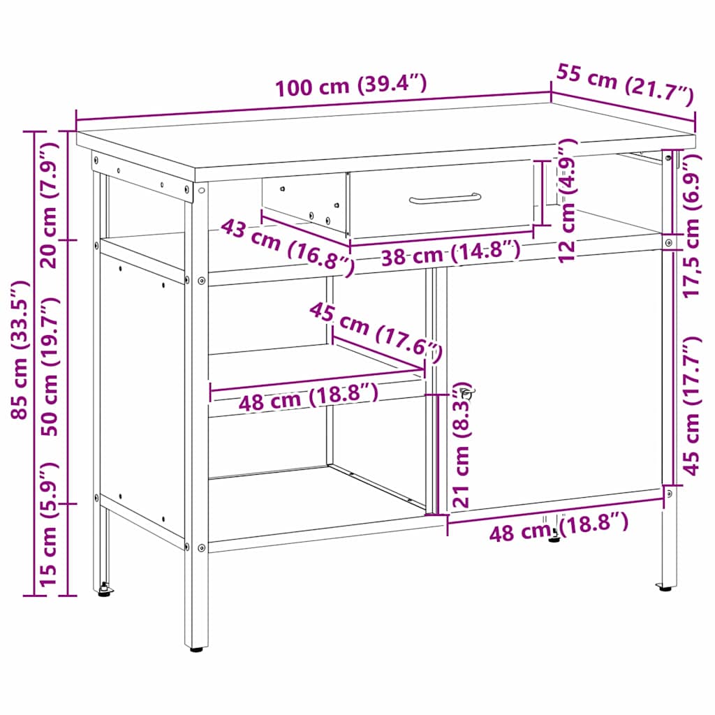 Work Bench with Drawer with Shelf Red and Grey 100 x 55 x 85 cm