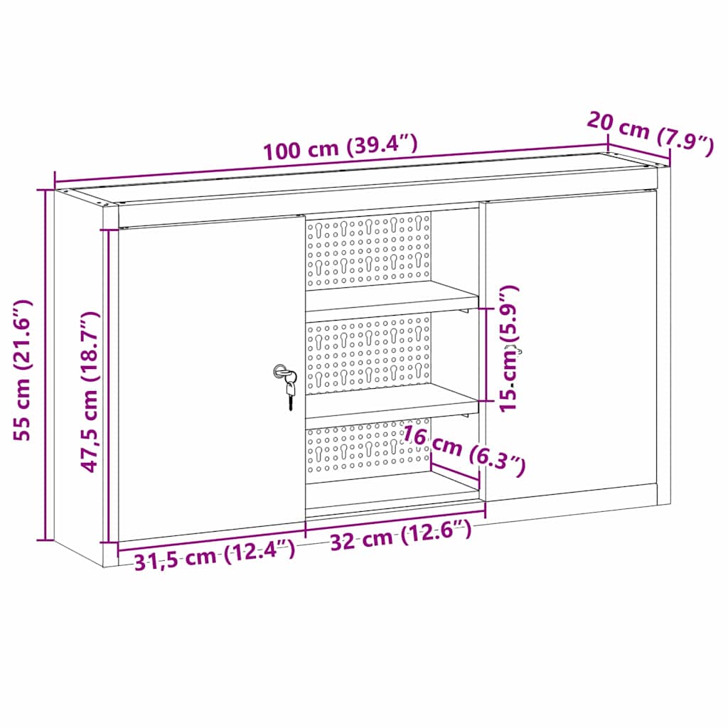 Tool Cabinet with Shelf with Lock Red and Grey 100 x 20 x 55 cm