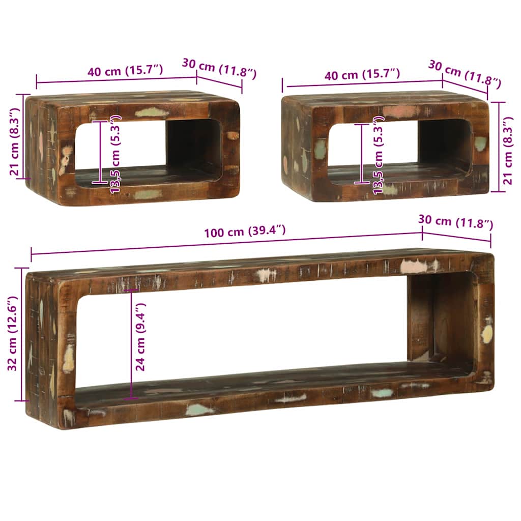 TV Cabinet Set with Shelf 3 pcs Multicolour Solid Reclaim wood