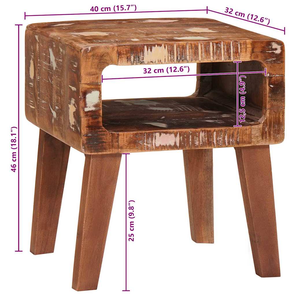 End Table with Shelf Brown 40 x 32 x 46 cm Solid Reclaim Wood