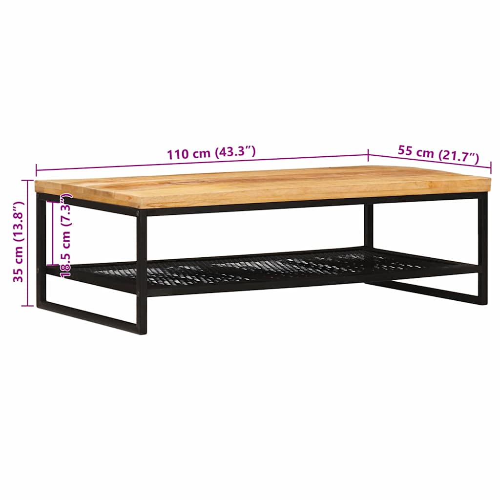 Coffee Table Brown and Black 110 x 55 x 35 cm Solid Mango Wood