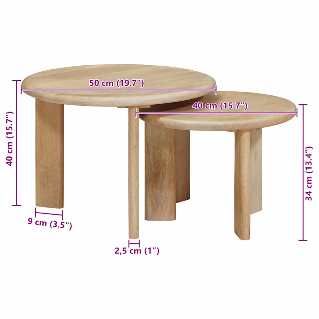 Nesting Coffee Tables 2 pcs White Ø 50 x 40 cm Solid Mango Wood