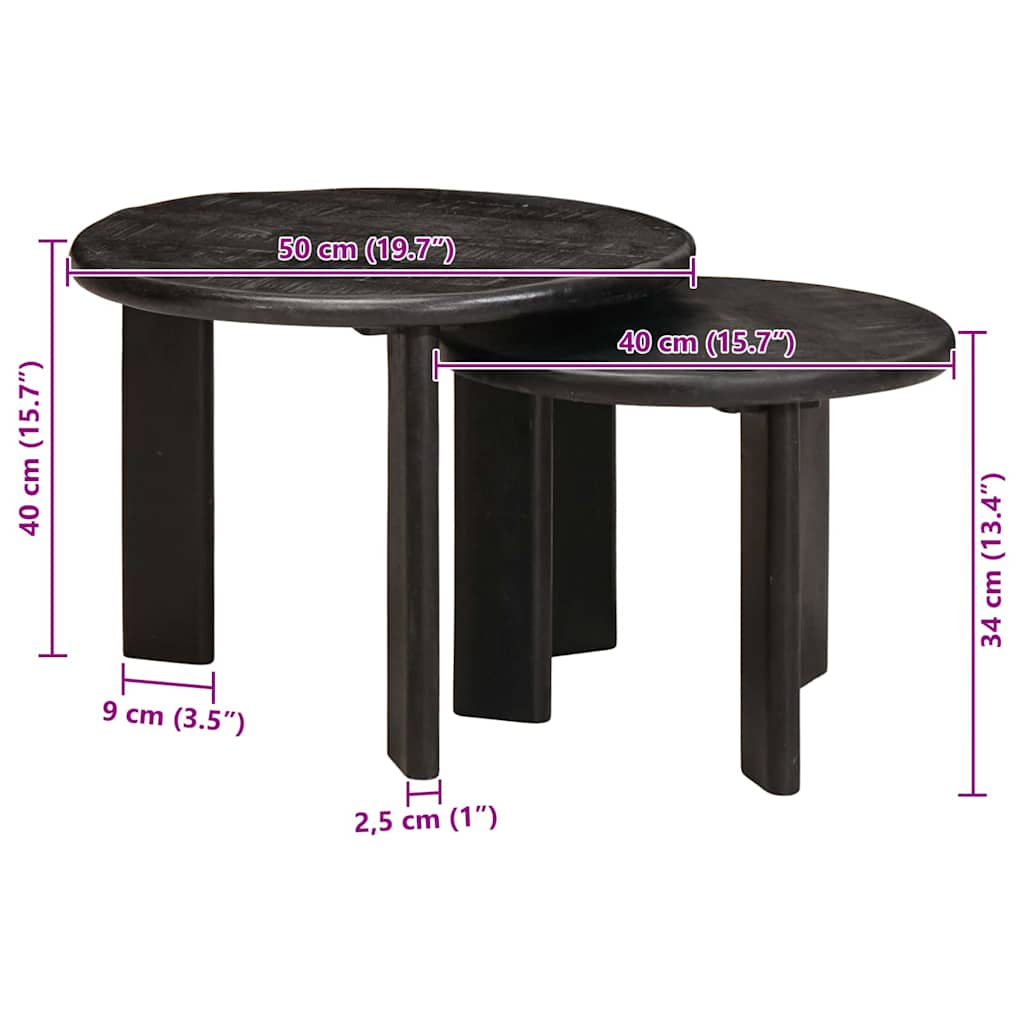 Nesting Coffee Tables 2 pcs Black Ø 50 x 40 cm Solid Mango Wood