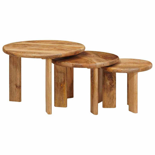 Nesting Coffee Tables 3 pcs Brown Ø 54 x 40 cm Solid Mango Wood