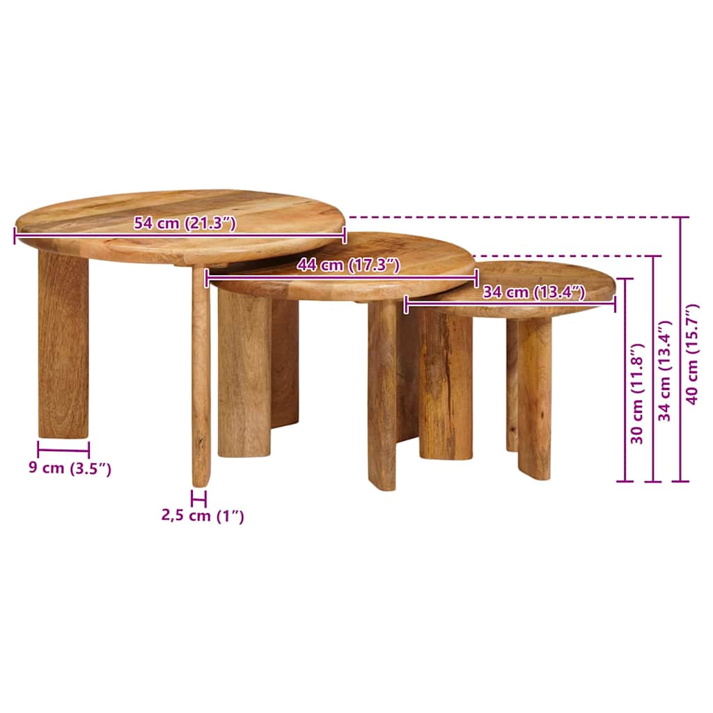 Nesting Coffee Tables 3 pcs Brown Ø 54 x 40 cm Solid Mango Wood