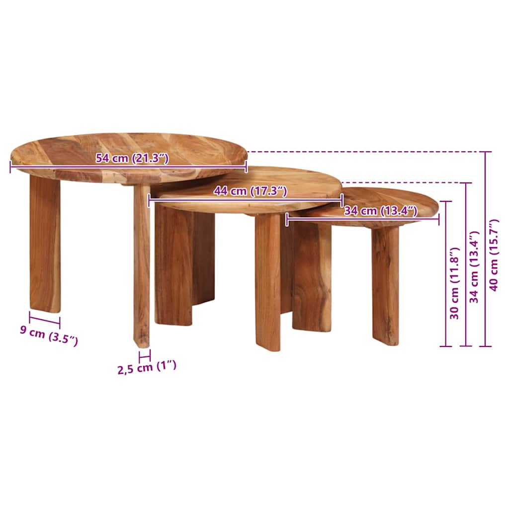 Nesting Coffee Tables 3 pcs Brown Ø 54 x 40 cm