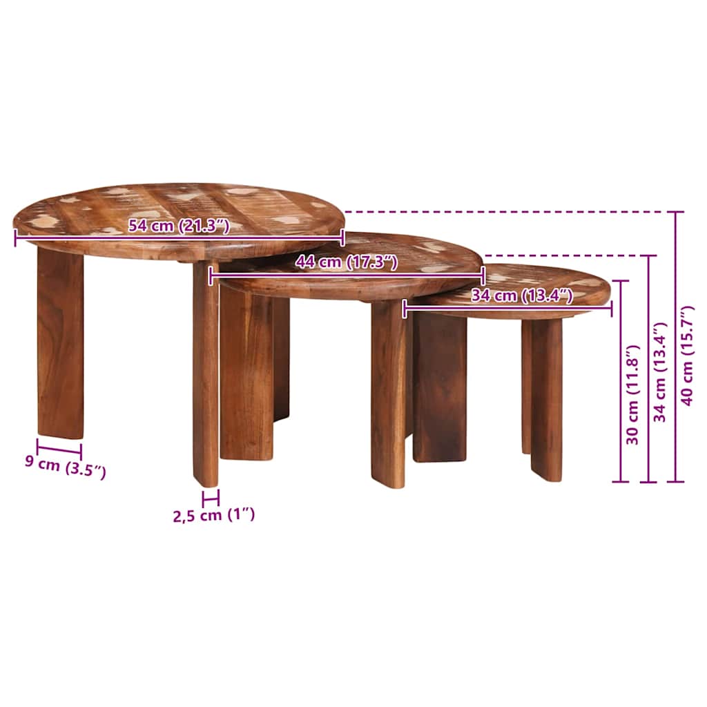 Nesting Coffee Tables 3 pcs Multicolour Ø 54 x 40 cm