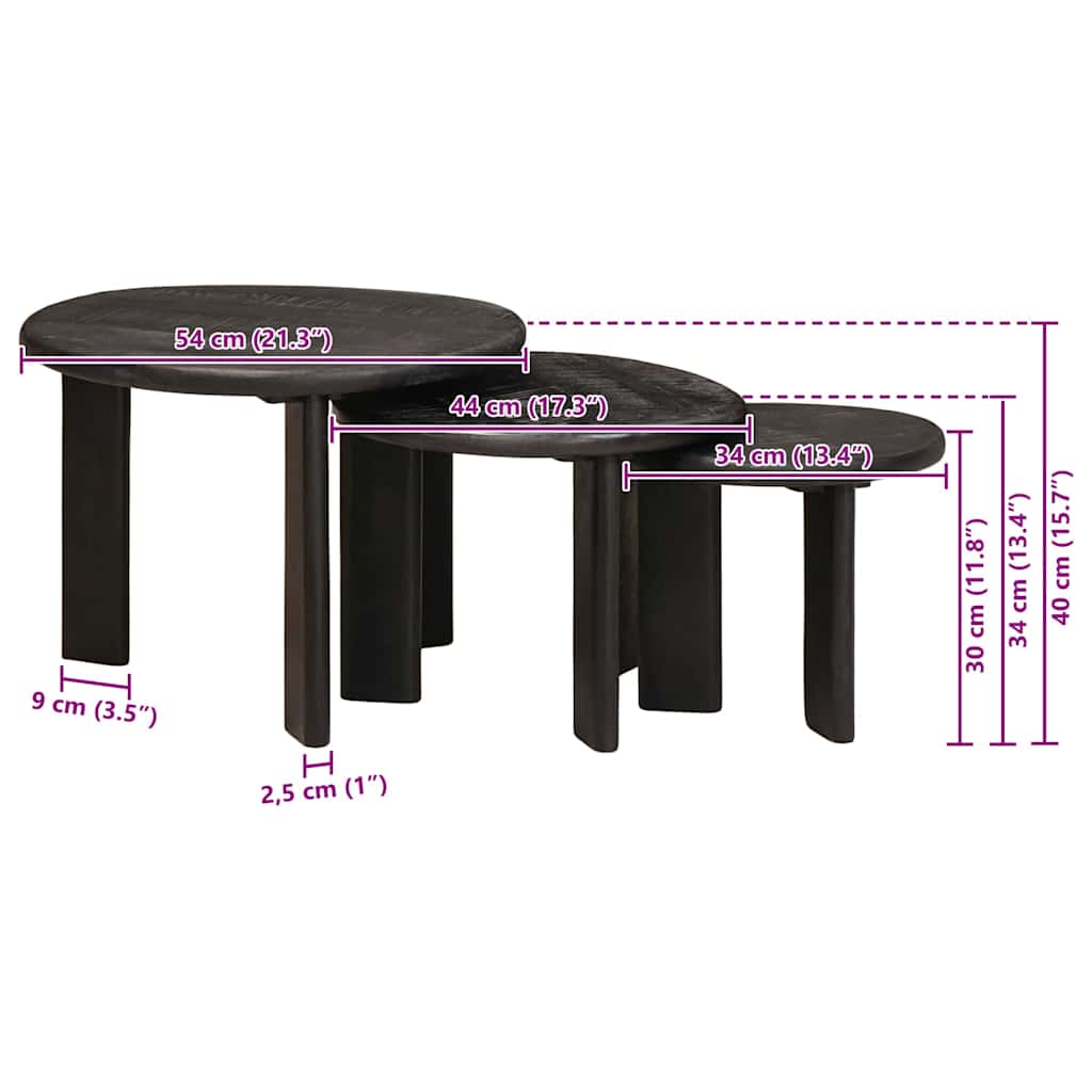 Nesting Coffee Tables 3 pcs White Ø 54 x 40 cm Solid Mango Wood