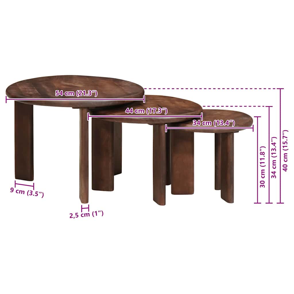 Nesting Coffee Tables 3 pcs Dark Brown Ø 54 x 40 cm