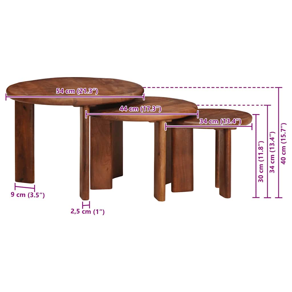 Nesting Coffee Tables 3 pcs Honey Brown Ø 54 x 40 cm