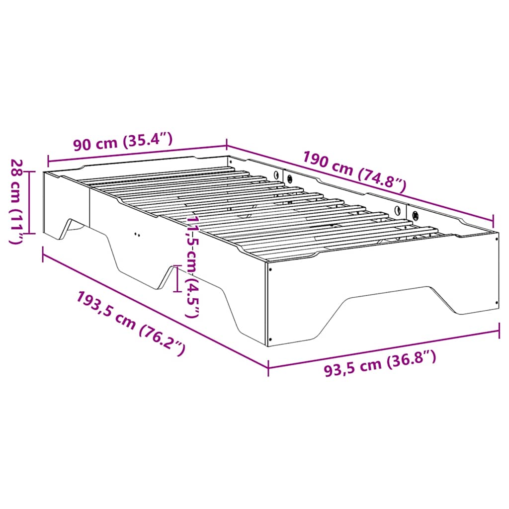 Bed Frame | White | Solid pine wood, Plywood slats | Single | Stackable