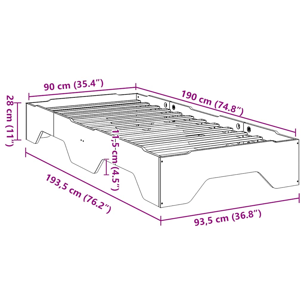 Bed Frame No Mattress Stackable White 90x190 cm Single Solid Wood
