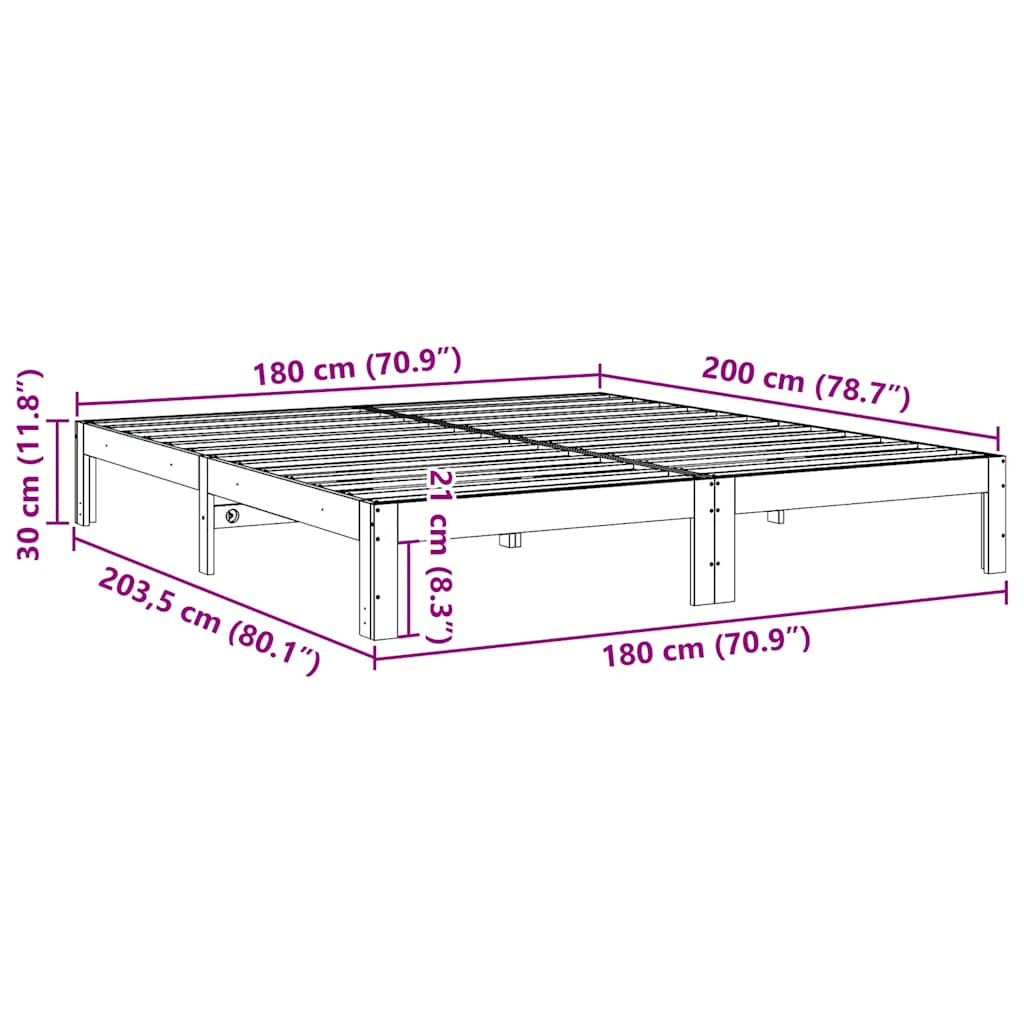Bed Frame without Mattress White 180x200 cm Super King Solid Wood Pine