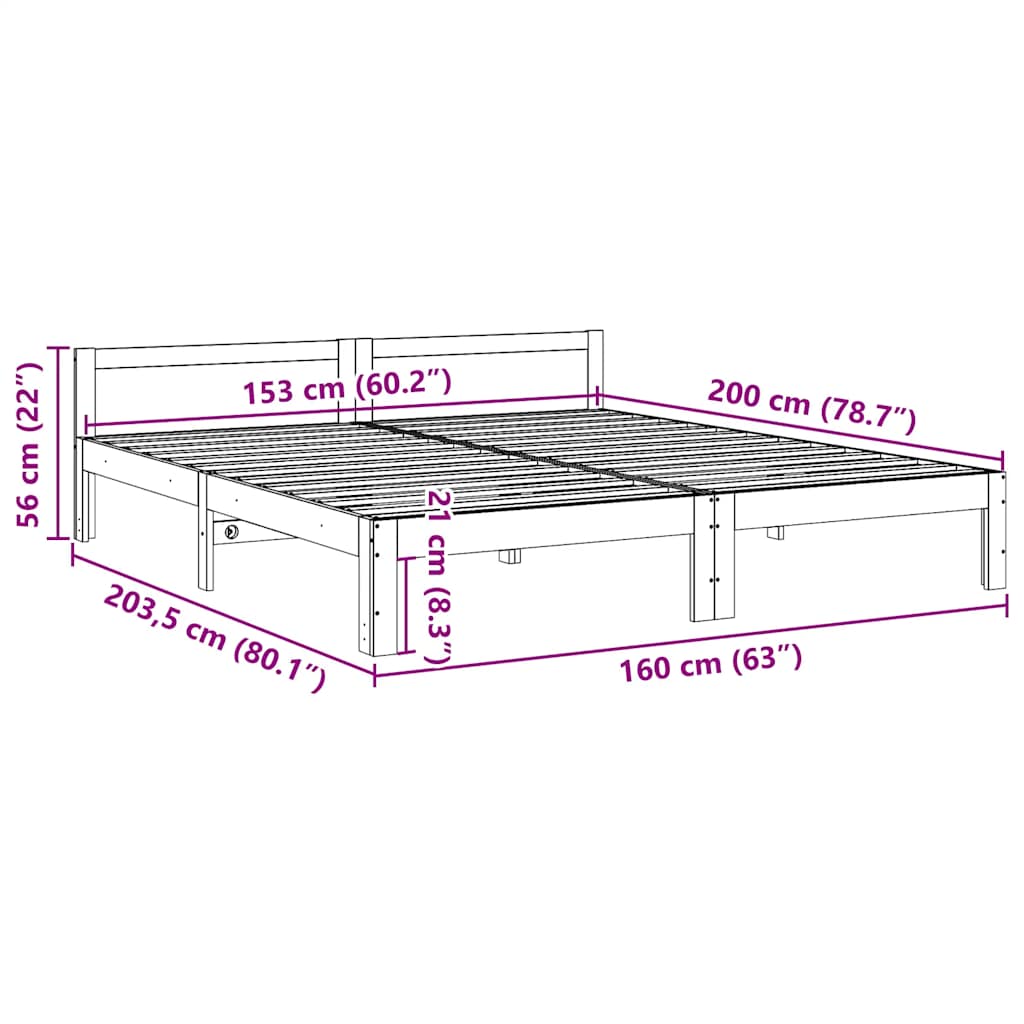 Bed Frame without Mattress White 160x200 cm Solid Wood Pine