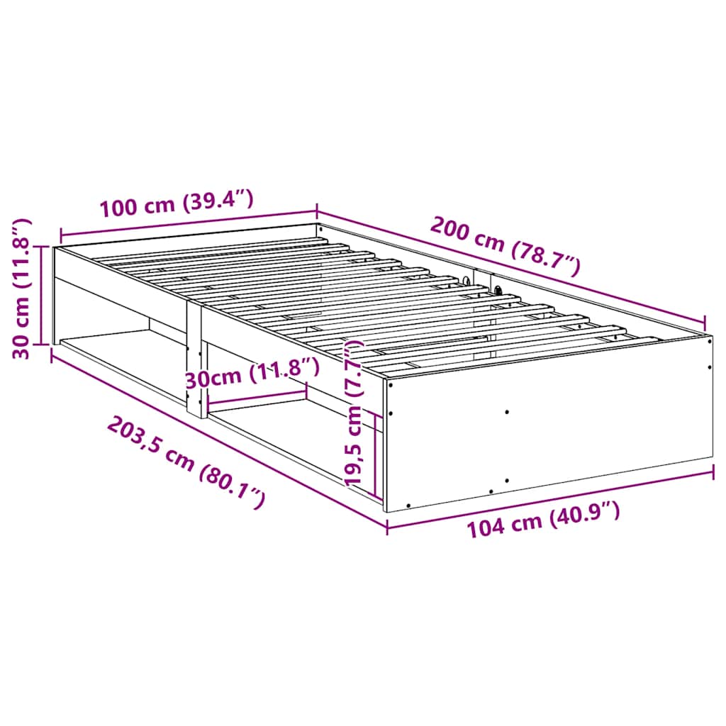 Day Bed without Mattress White 100x200 cm Solid Wood Pine