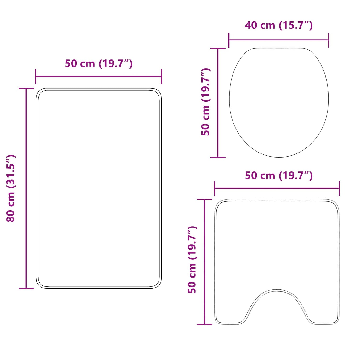 Anti-slip Bath Mat Set 3 pcs Green 50 x 80 cm PP