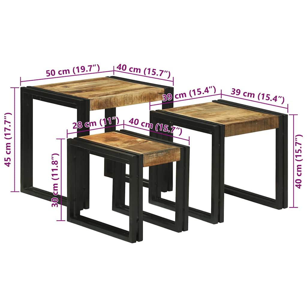 Nesting Table 3 pcs Brown and Black 50 x 40 x 45 cm
