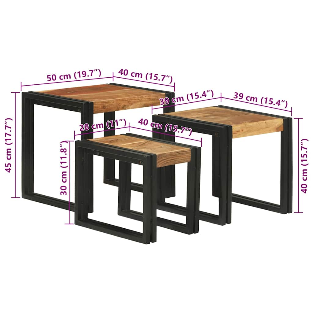 Nesting Table 3 pcs Brown and Black 50 x 40 x 45 cm