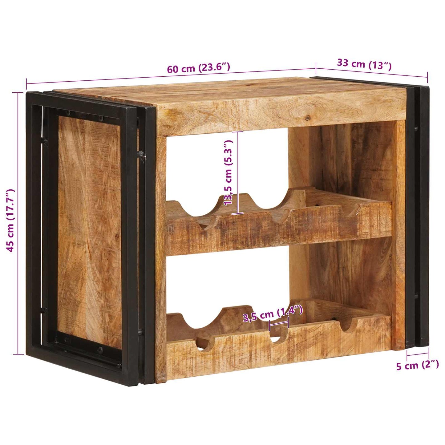 Wine Rack Brown 60 x 45 x 33 cm Solid Rough Mango Wood