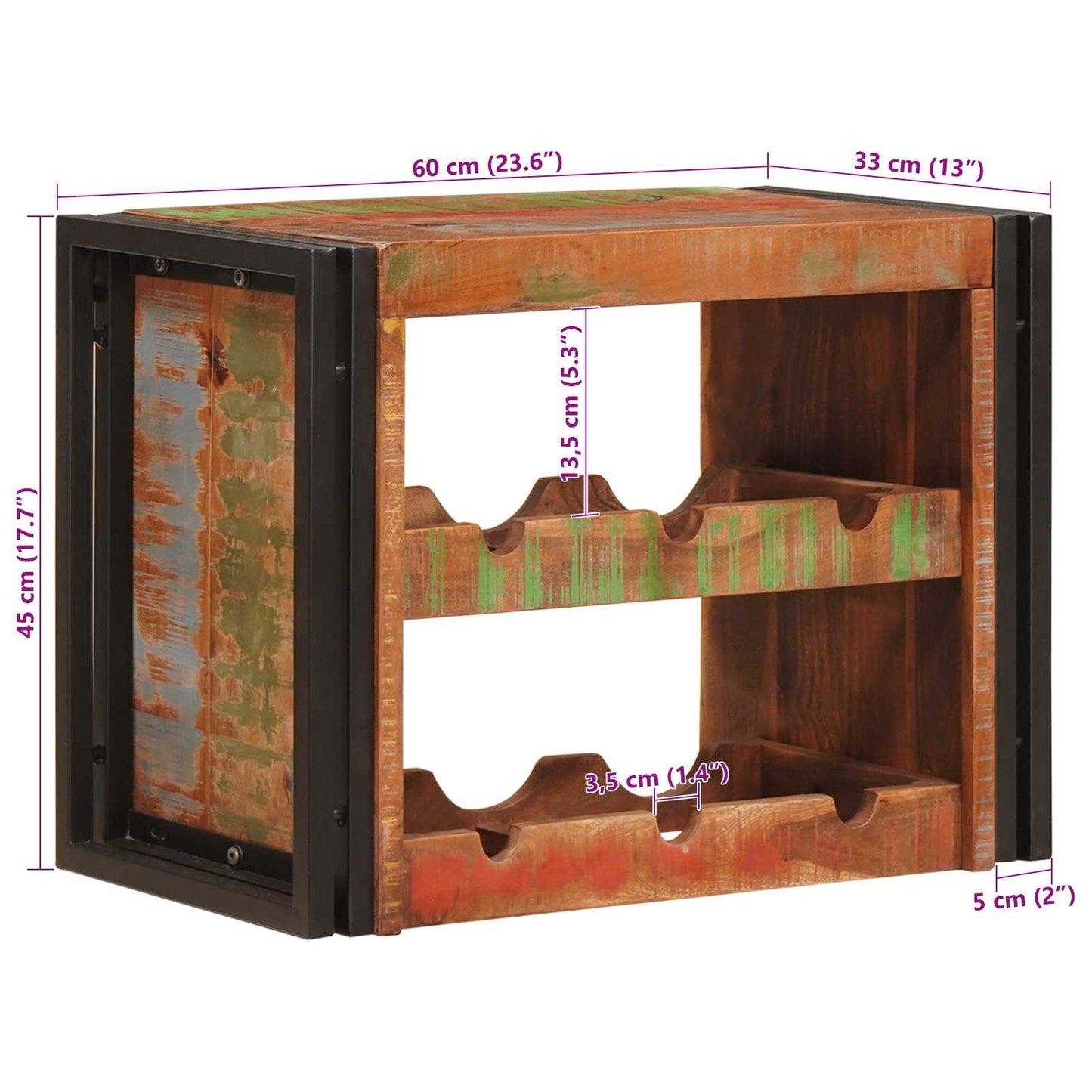Wine Rack Brown 60 x 45 x 33 cm Solid Reclaimed Wood