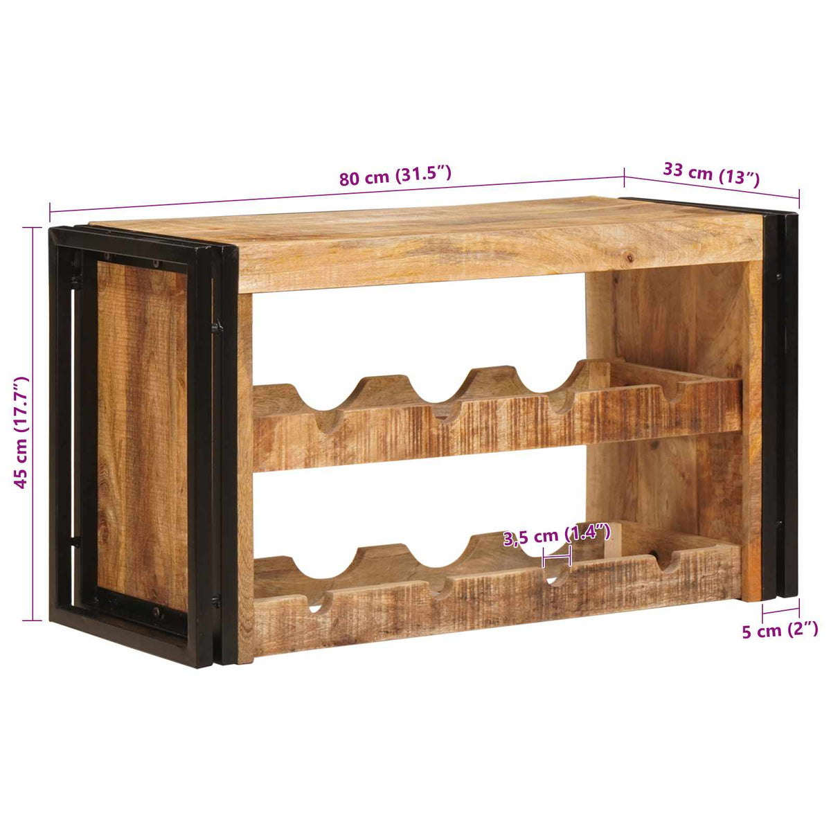 Wine Rack Brown 80 x 45 x 33 cm Solid Rough Mango Wood