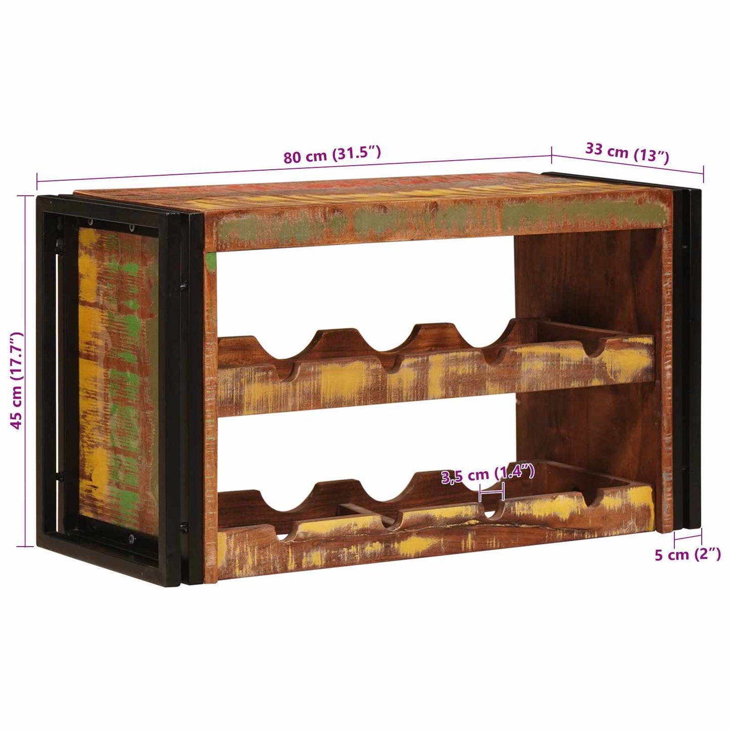 Wine Rack Brown 80 x 45 x 33 cm Solid Reclaimed Wood