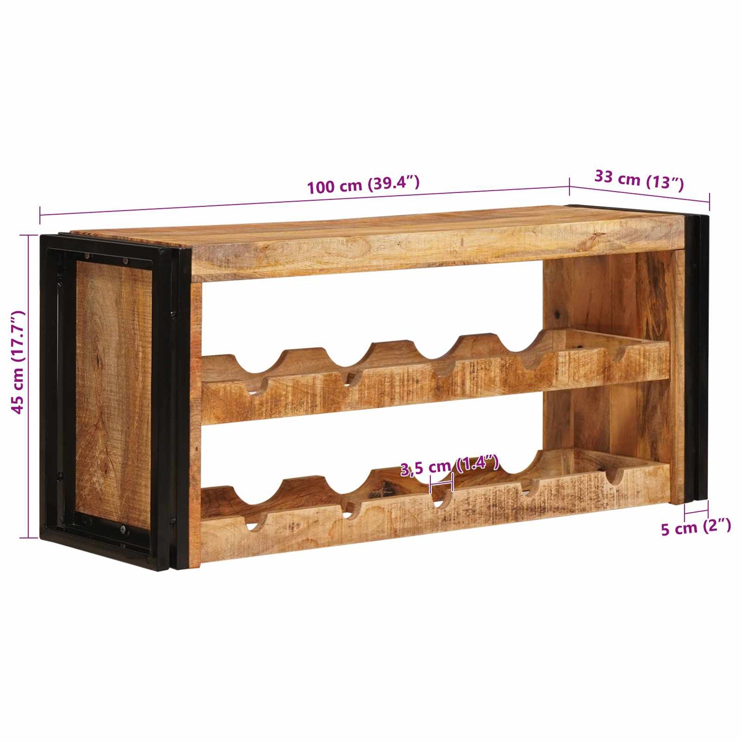 Wine Rack Brown 100 x 45 x 33 cm Solid Rough Mango Wood