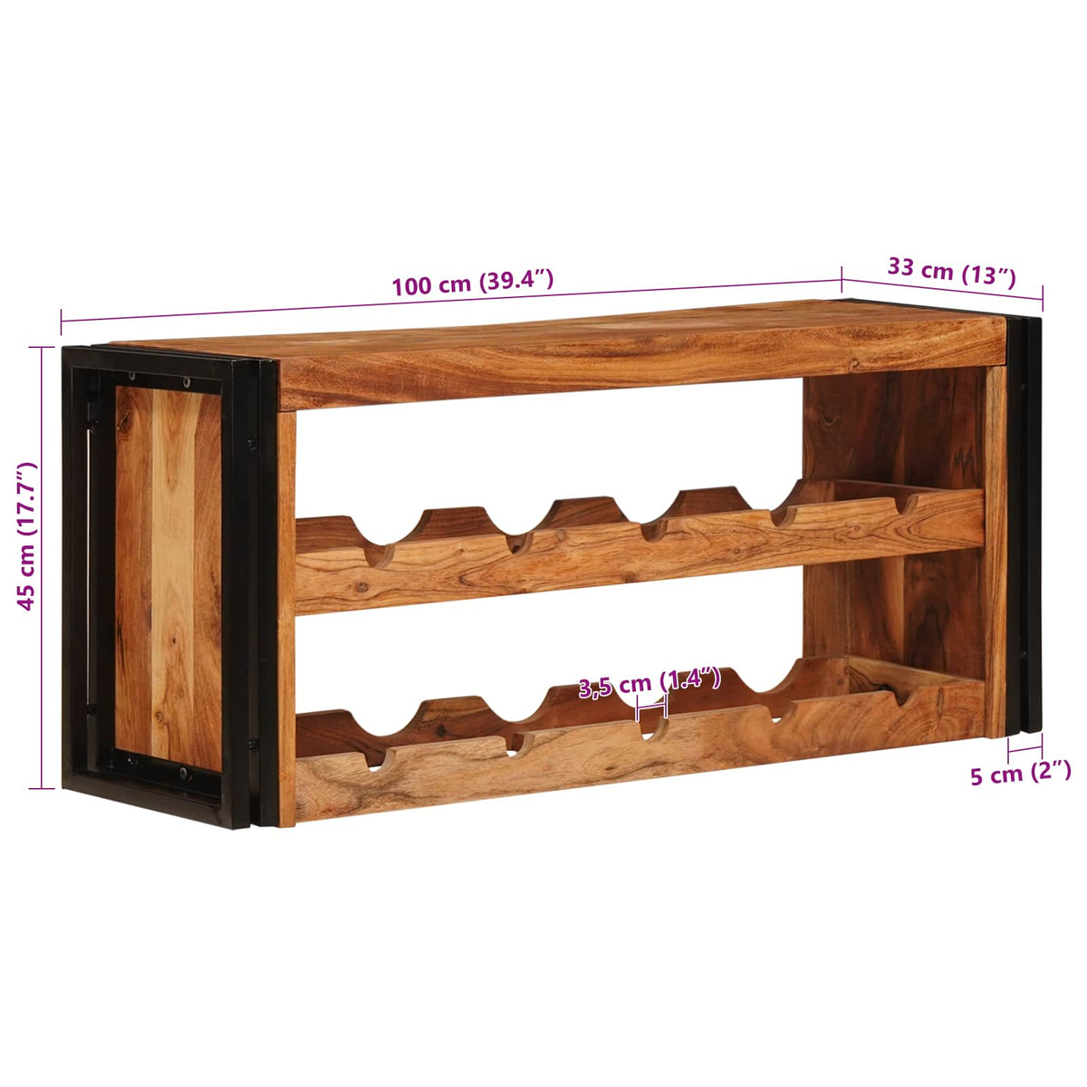 Wine Rack Brown 100 x 45 x 33 cm Solid Acacia Wood