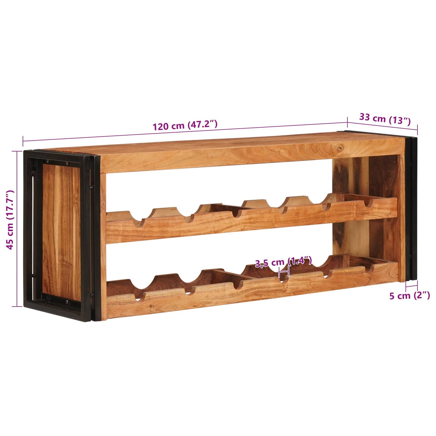 Wine Rack Brown 120 x 45 x 33 cm Solid Acacia Wood