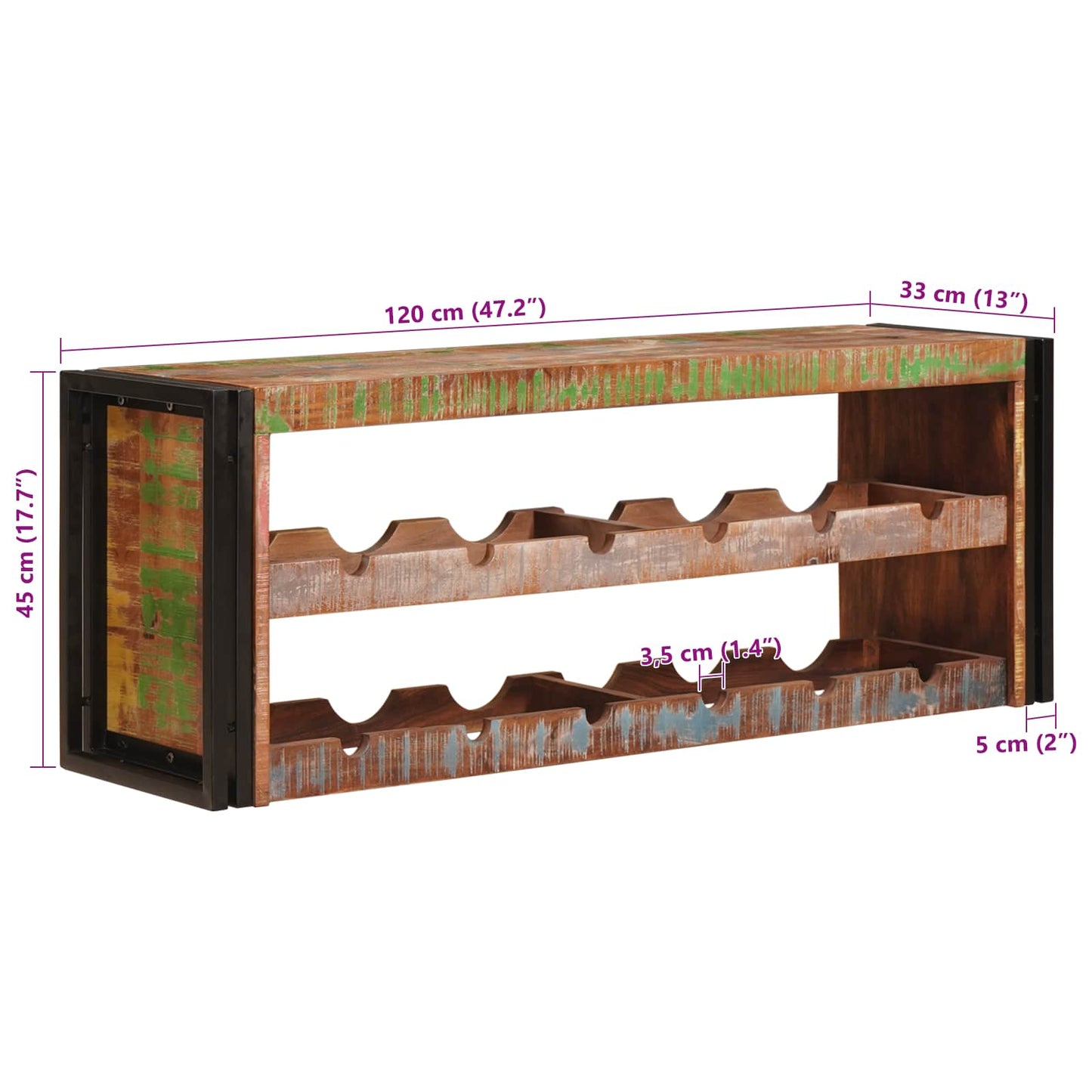 Wine Rack Brown 120 x 45 x 33 cm Solid Reclaimed Wood