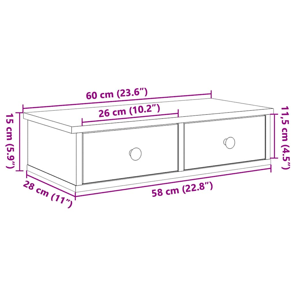 Wall Shelf with Drawers White 60x28x15 cm Engineered Wood