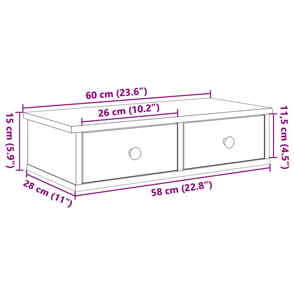Wall Shelf with Drawers Old Wood 60x28x15 cm Engineered Wood