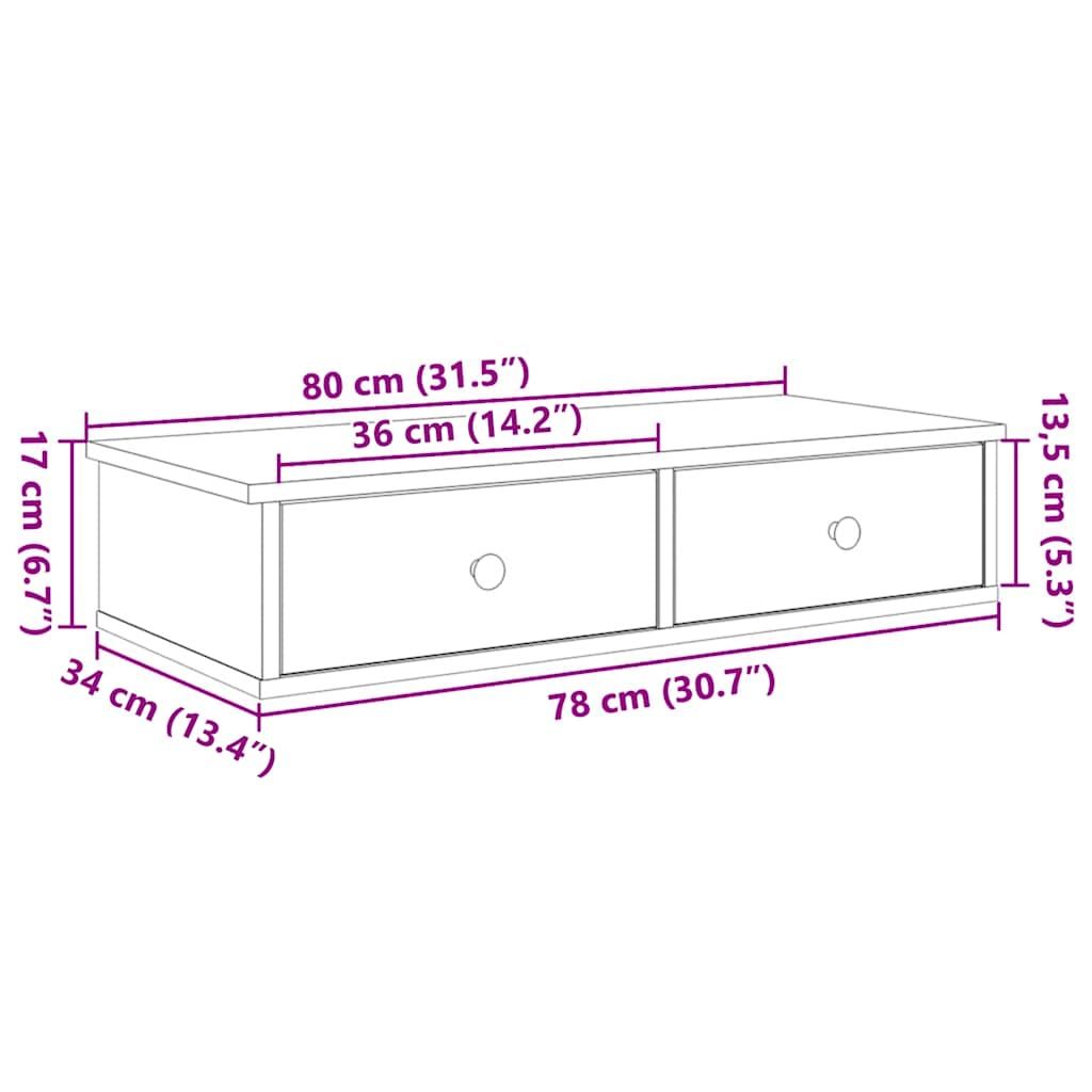 Wall Shelf with Drawers Sonoma Oak 80x34x17 cm Engineered Wood