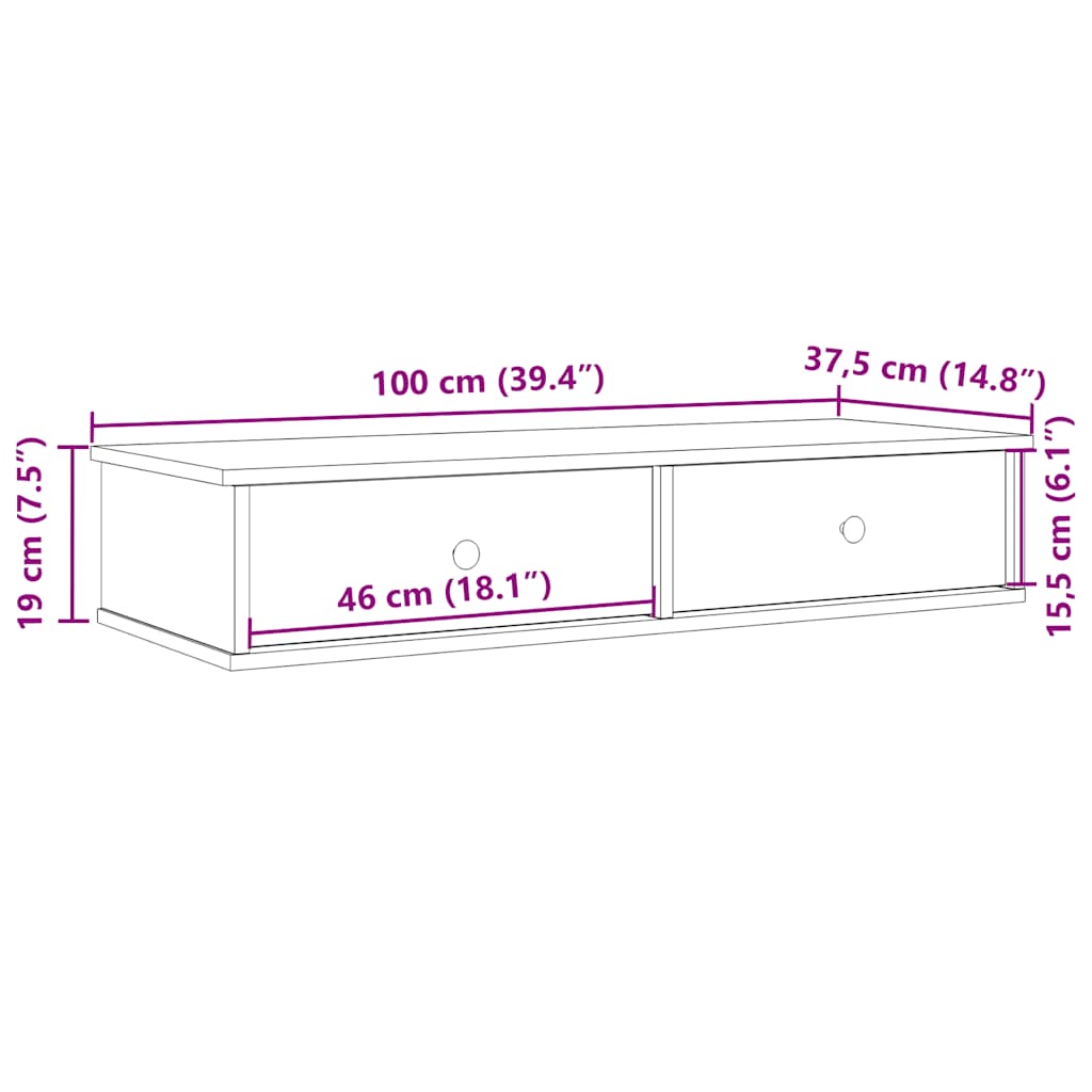 Wall Shelf with Drawers Black 100x37.5x19 cm Engineered Wood