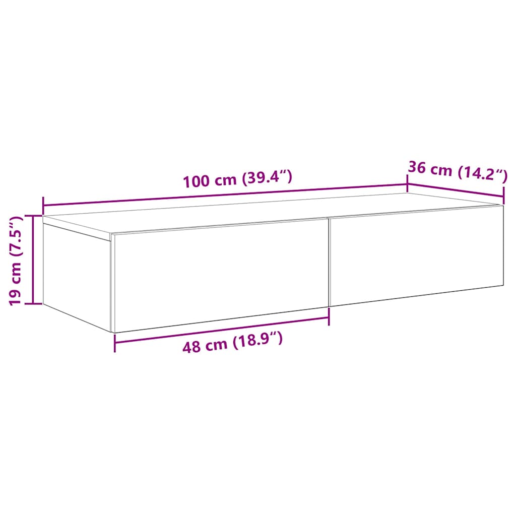 Wall Shelf with Drawers Black 100x36x19 cm Engineered Wood